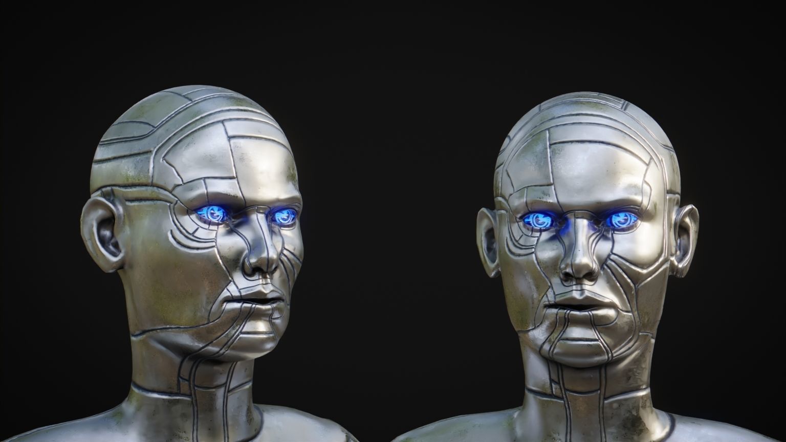 Female Robot Head Low-poly 3D model_3