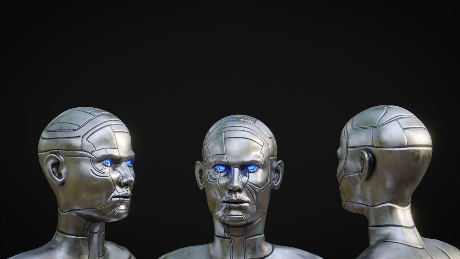 Female Robot Head Low-poly 3D model_2