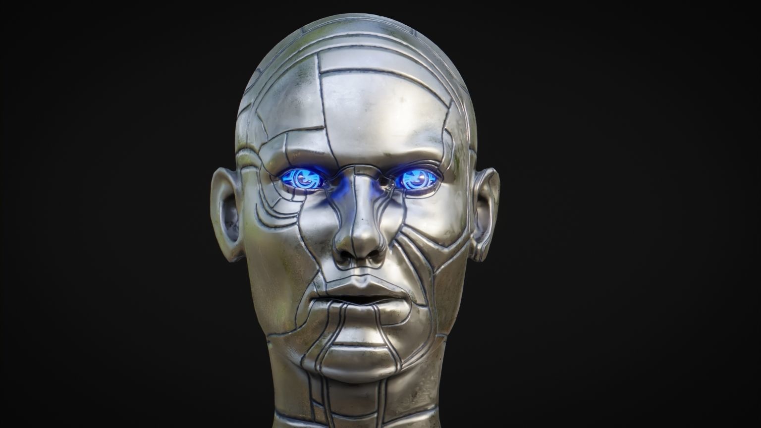 Female Robot Head Low-poly 3D model_4