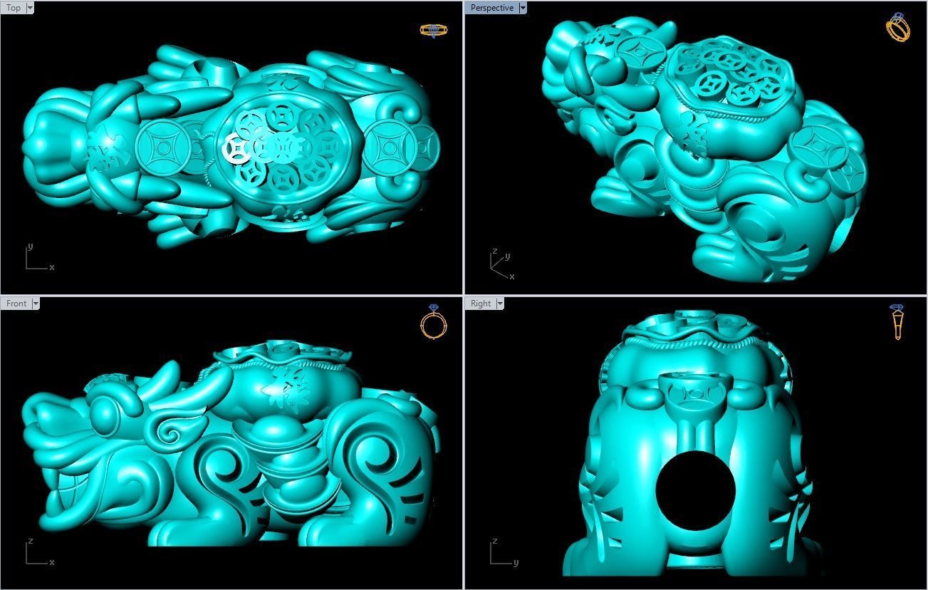 Pixiu money coin Bracelet - Unicorn bracelet - Size 10 mm 3D print model_7