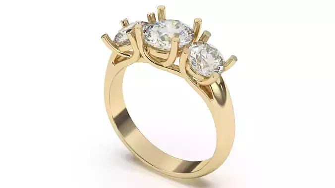 Three Stone Round Set diamonds Engagement Ring 3D print model