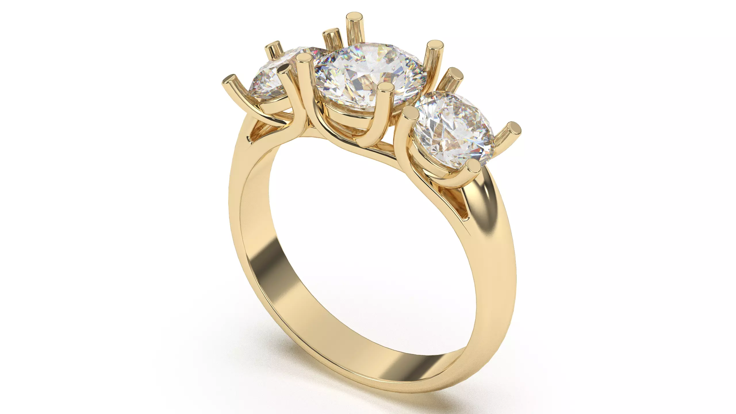 Three Stone Round Set diamonds Engagement Ring 3D print model_0