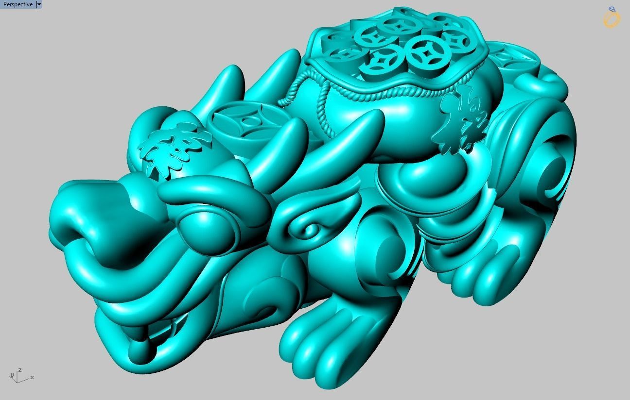 Pixiu money coin Bracelet - Unicorn  bracelet - Size 20 mm  3D print model_11