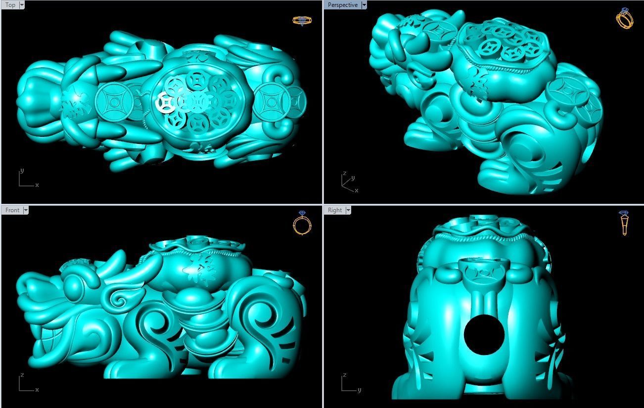 Pixiu money coin Bracelet - Unicorn  bracelet - Size 20 mm  3D print model_7