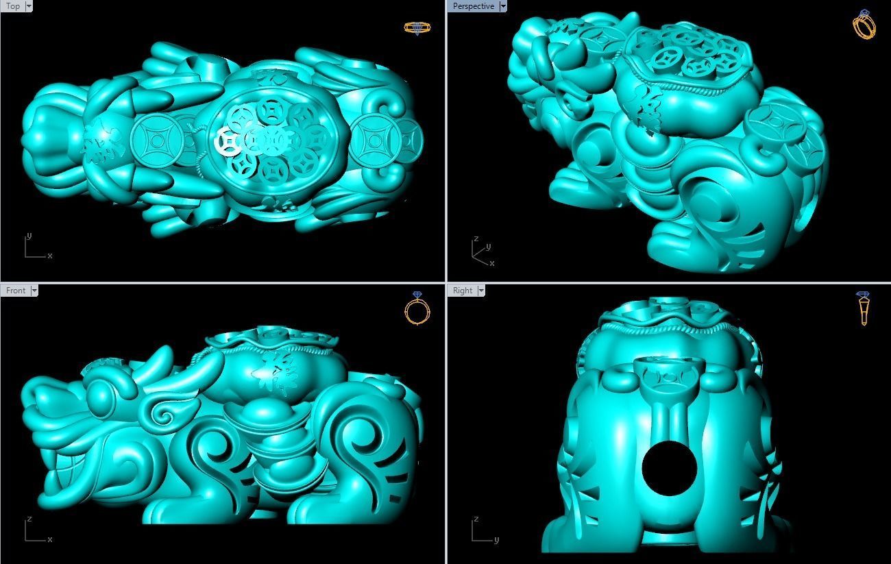 Pixiu money coin Bracelet - Unicorn  bracelet - Size 25 mm  3D print model_7