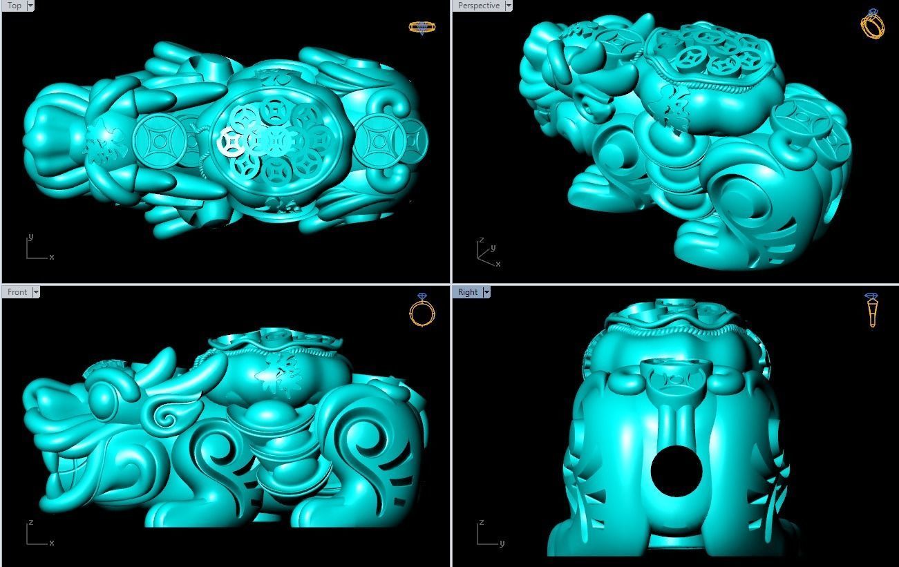 Pixiu money coin Bracelet - Unicorn  bracelet - Size 30 mm  3D print model_7