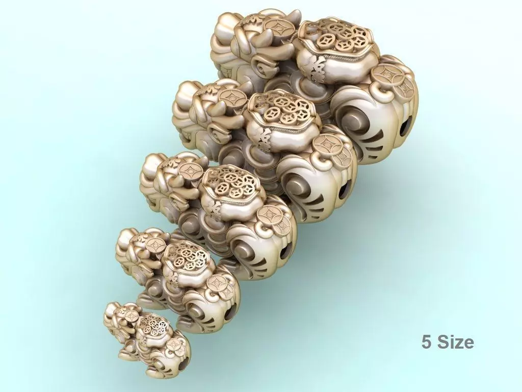 Pixiu money coin Bracelet - Unicorn bracelet - 5 Size 3D Model Collection_0