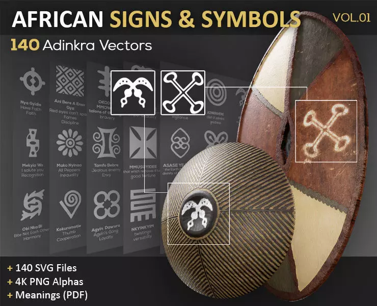 140 African Signs and Symbols Vol01 - Adinkra Vectors Texture_0