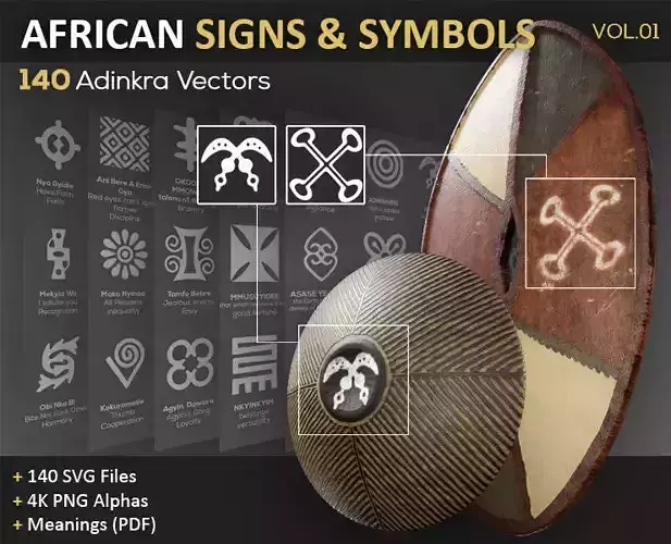 140 African Signs and Symbols Vol01 - Adinkra Vectors