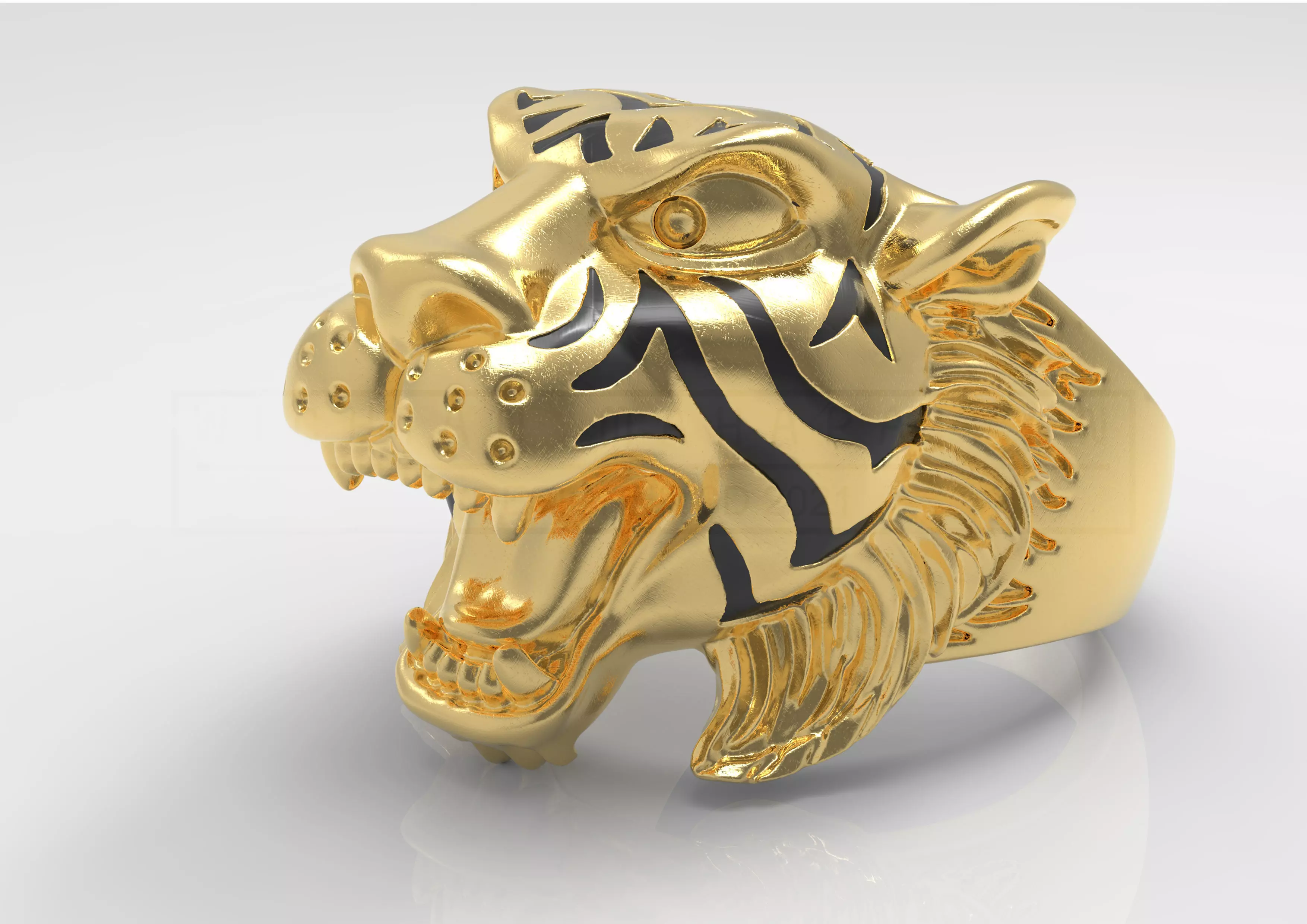 Kengkod74-Tiger gold tiger head ring 3D print model_0