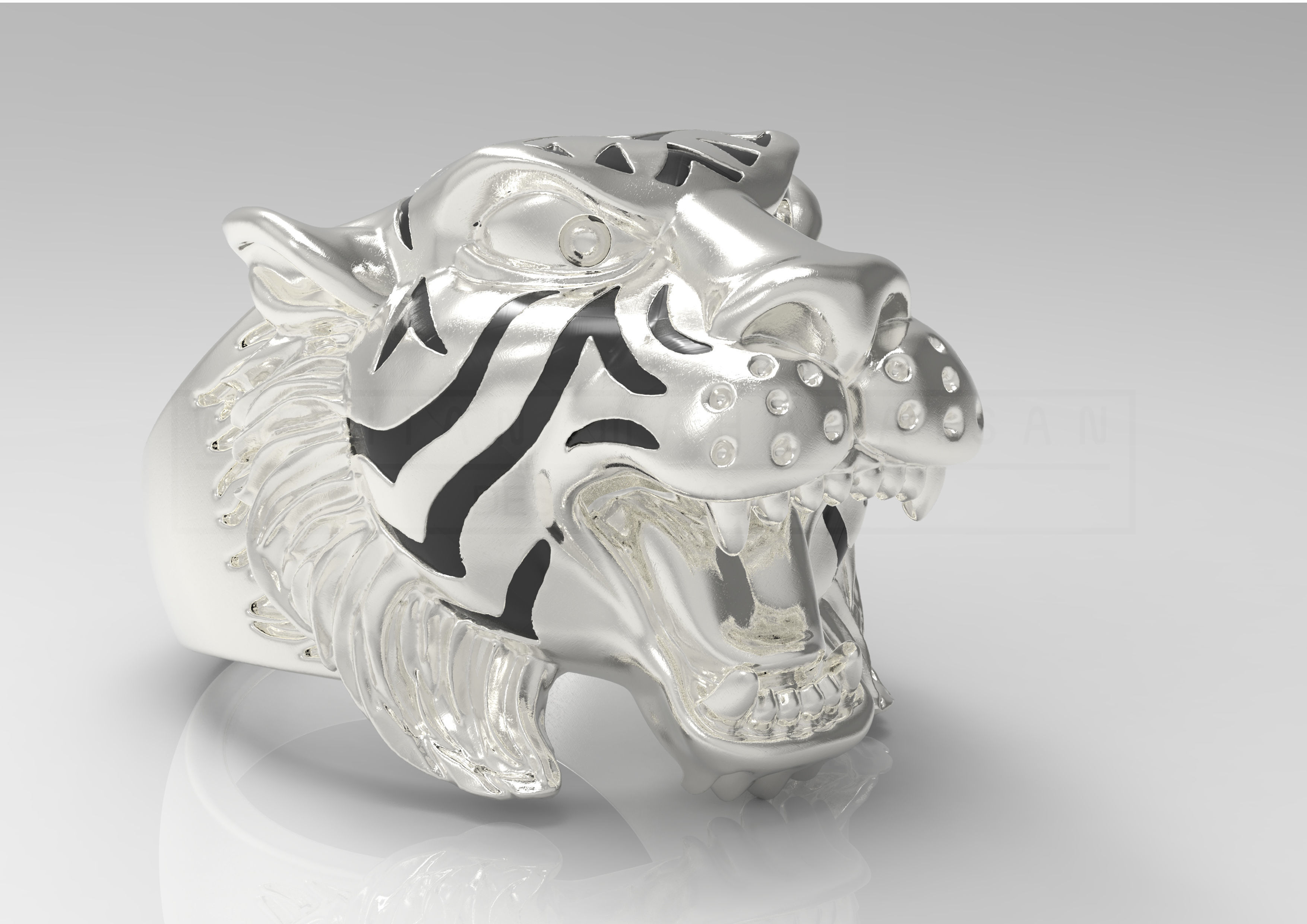 Kengkod74-Tiger gold tiger head ring 3D print model_7