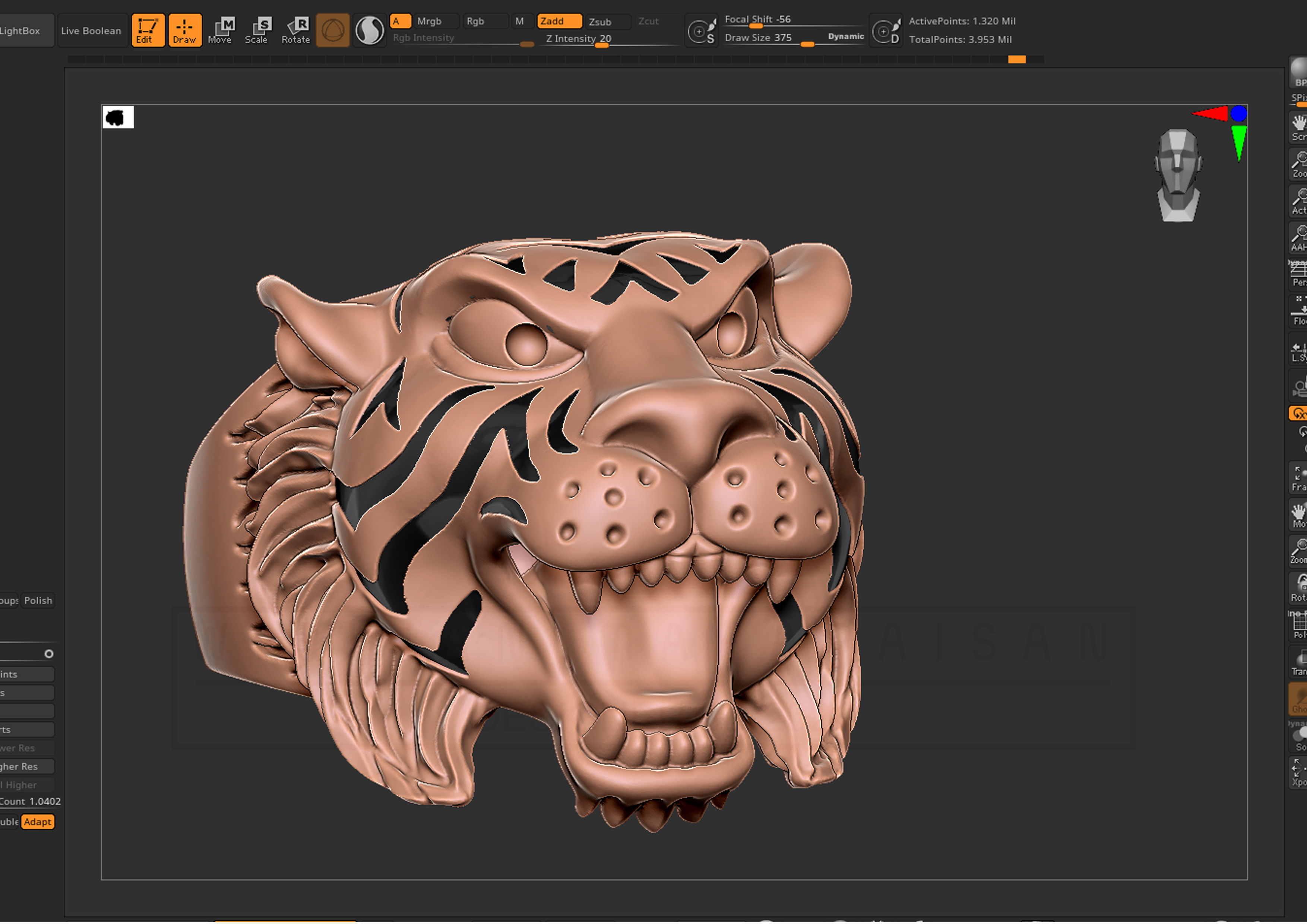 Kengkod74-Tiger gold tiger head ring 3D print model_11