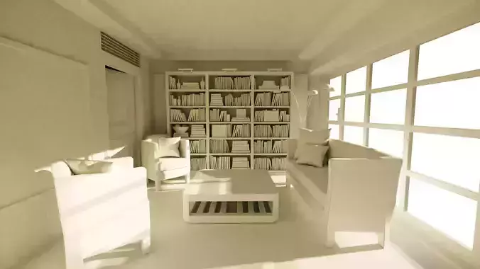 Library with books and furnishings