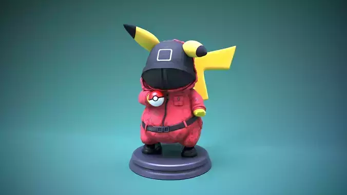 squid game Pikachu - Pika pink soldier -  Ready for 3D print 3D print model