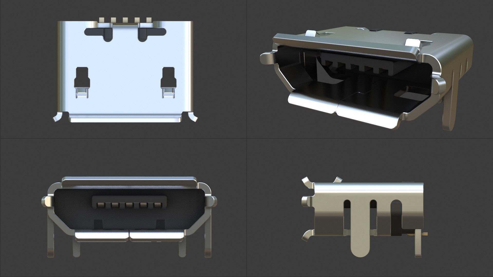 Micro USB B Type socket Low-poly 3D model_2
