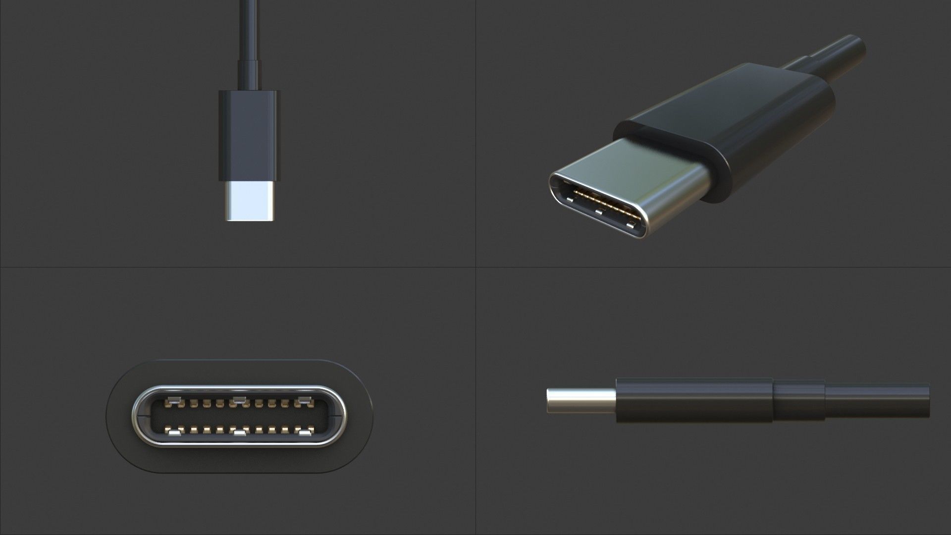 USB C Type plug Low-poly 3D model_2