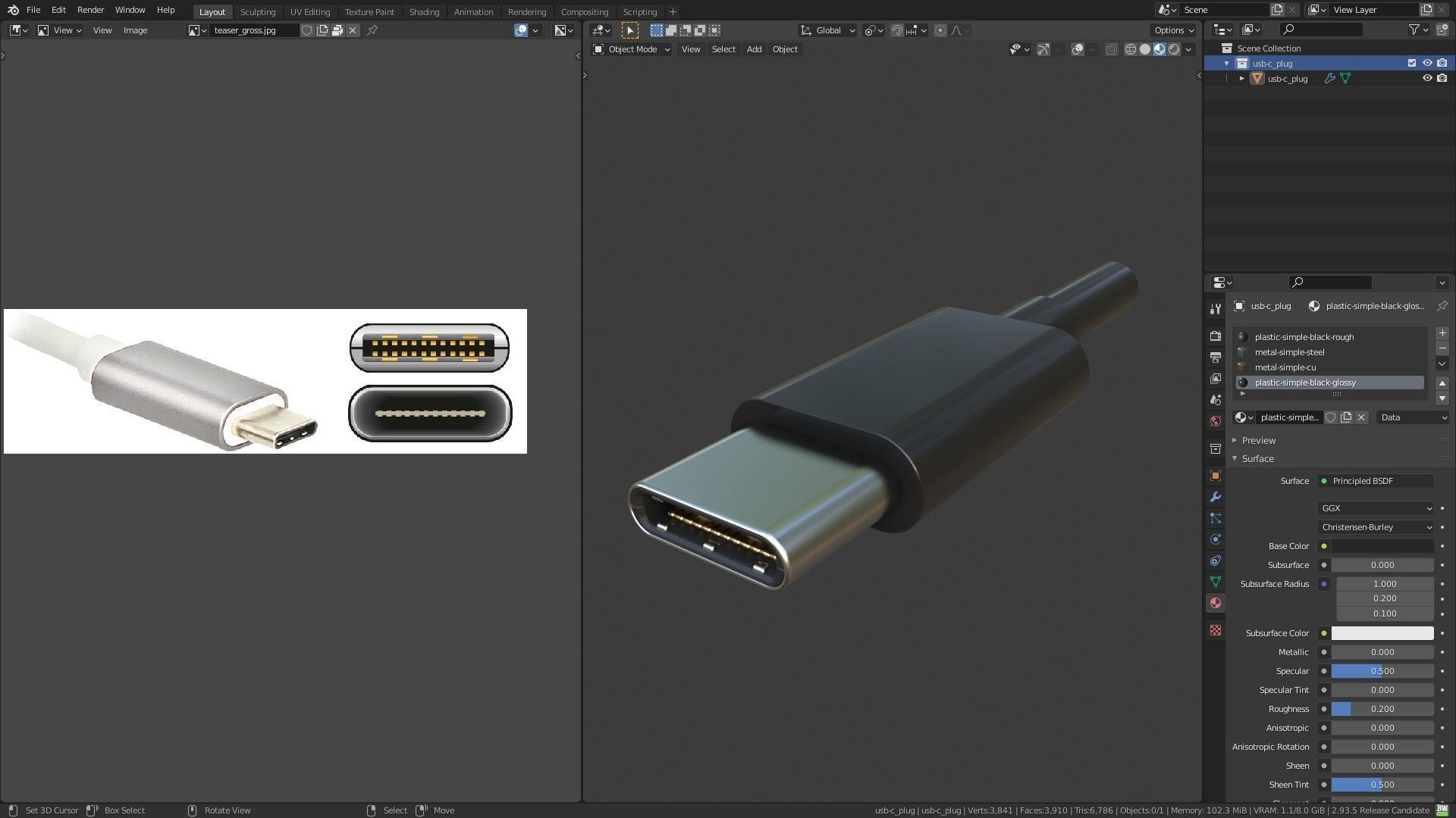 USB C Type plug Low-poly 3D model_1