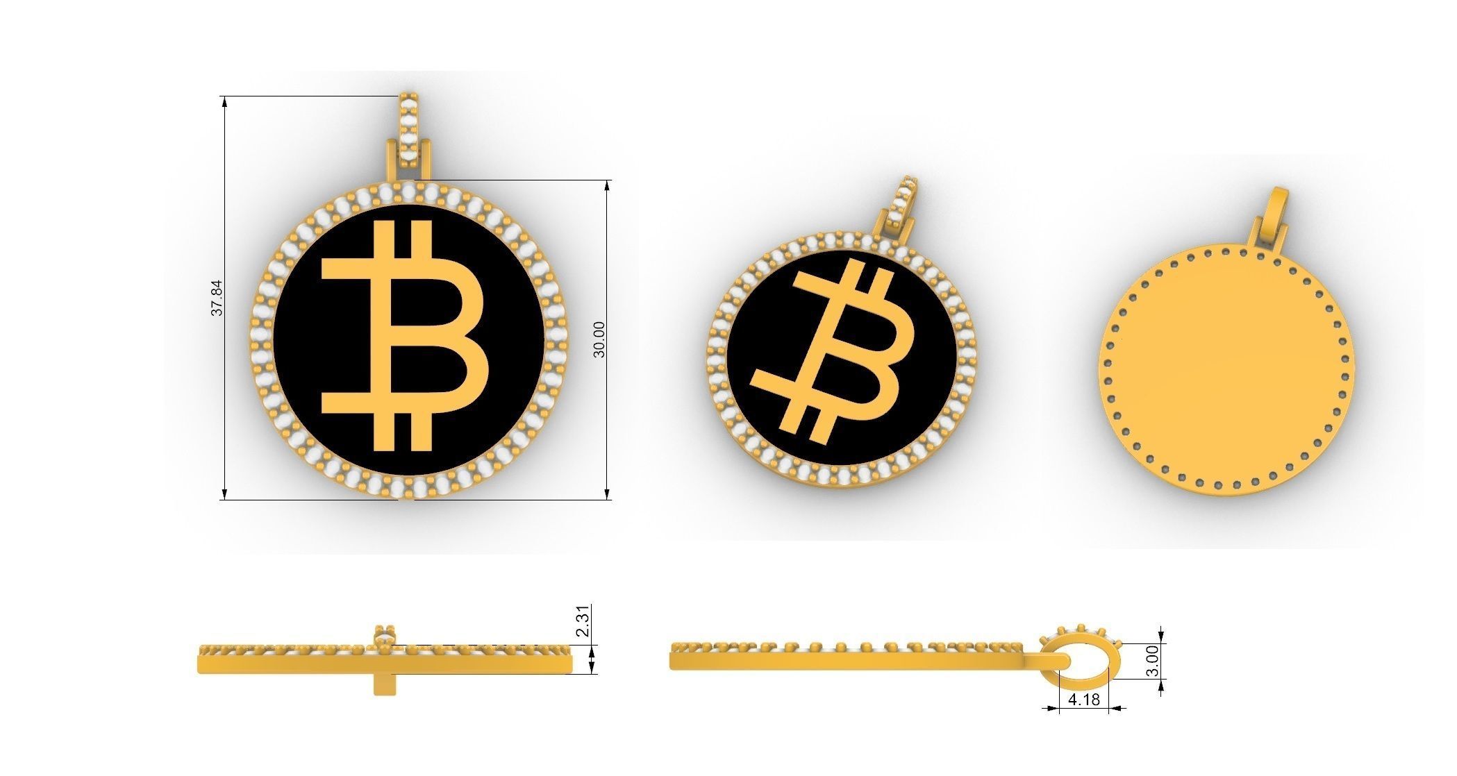 Bitcoin  Diamond Pendant Version1 3D print model_1