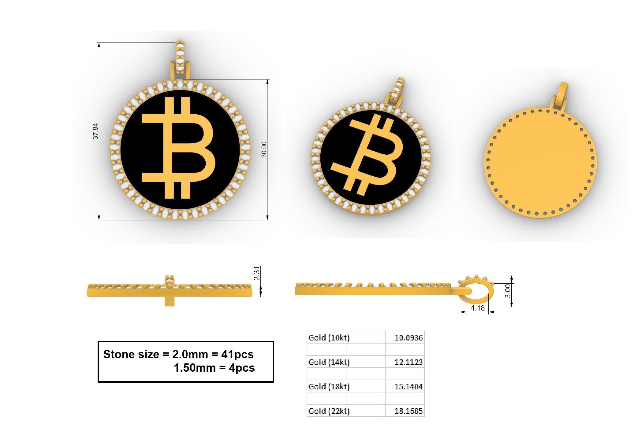 Bitcoin  Diamond Pendant Version1 3D print model_2