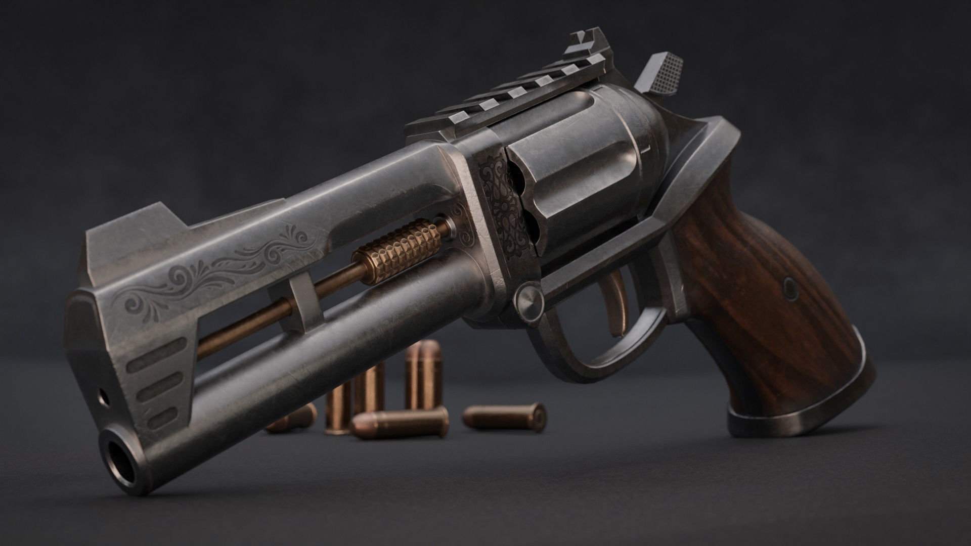 Horn Game Ready Revolver Low-poly 3D model_9