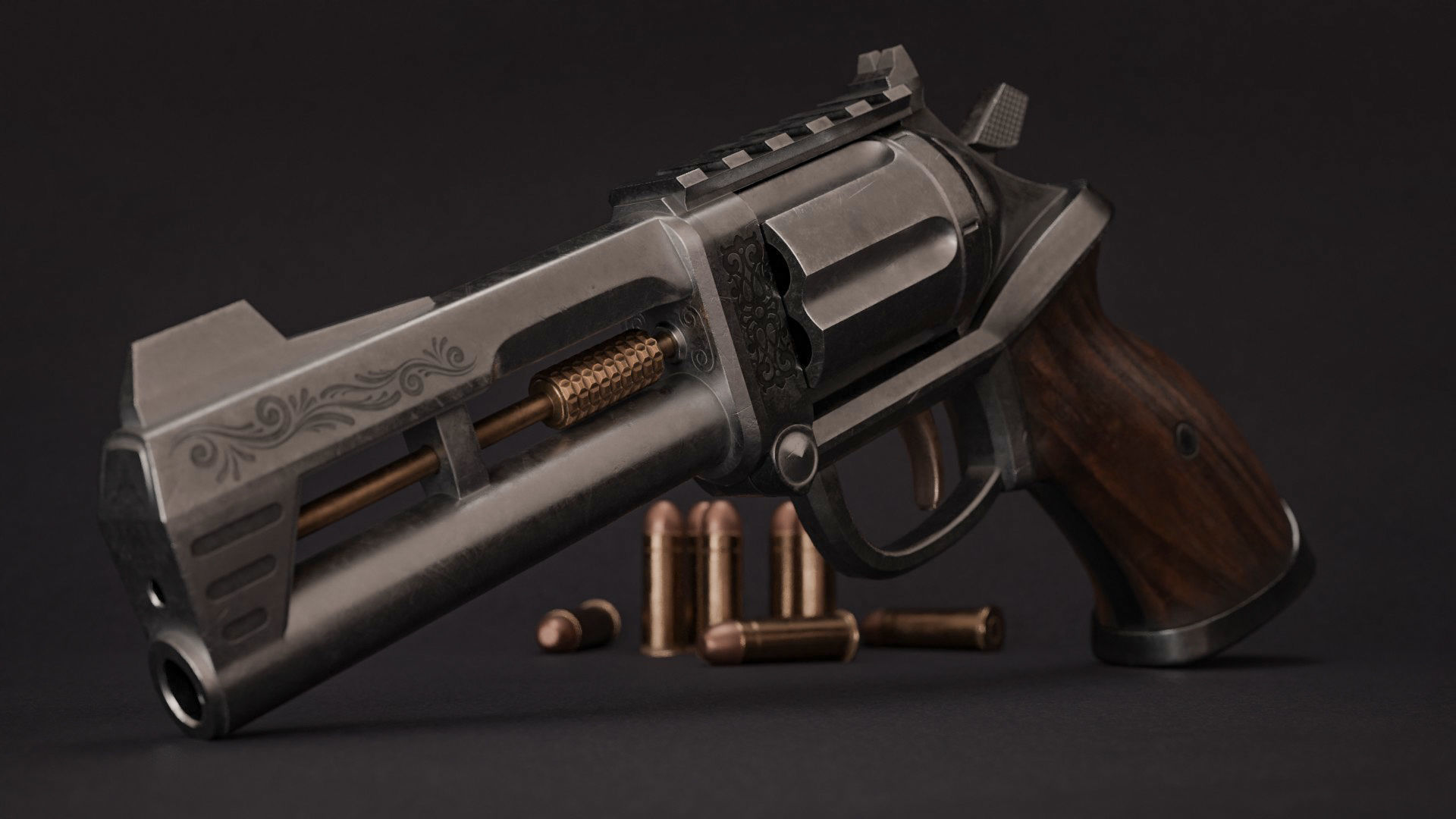 Horn Game Ready Revolver Low-poly 3D model_7