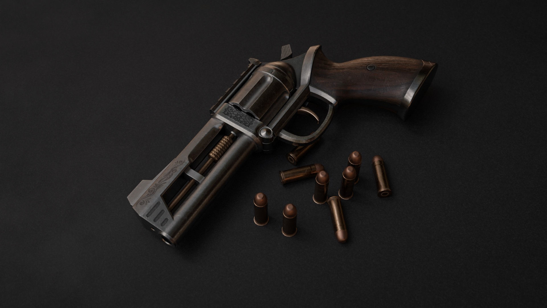 Horn Game Ready Revolver Low-poly 3D model_1