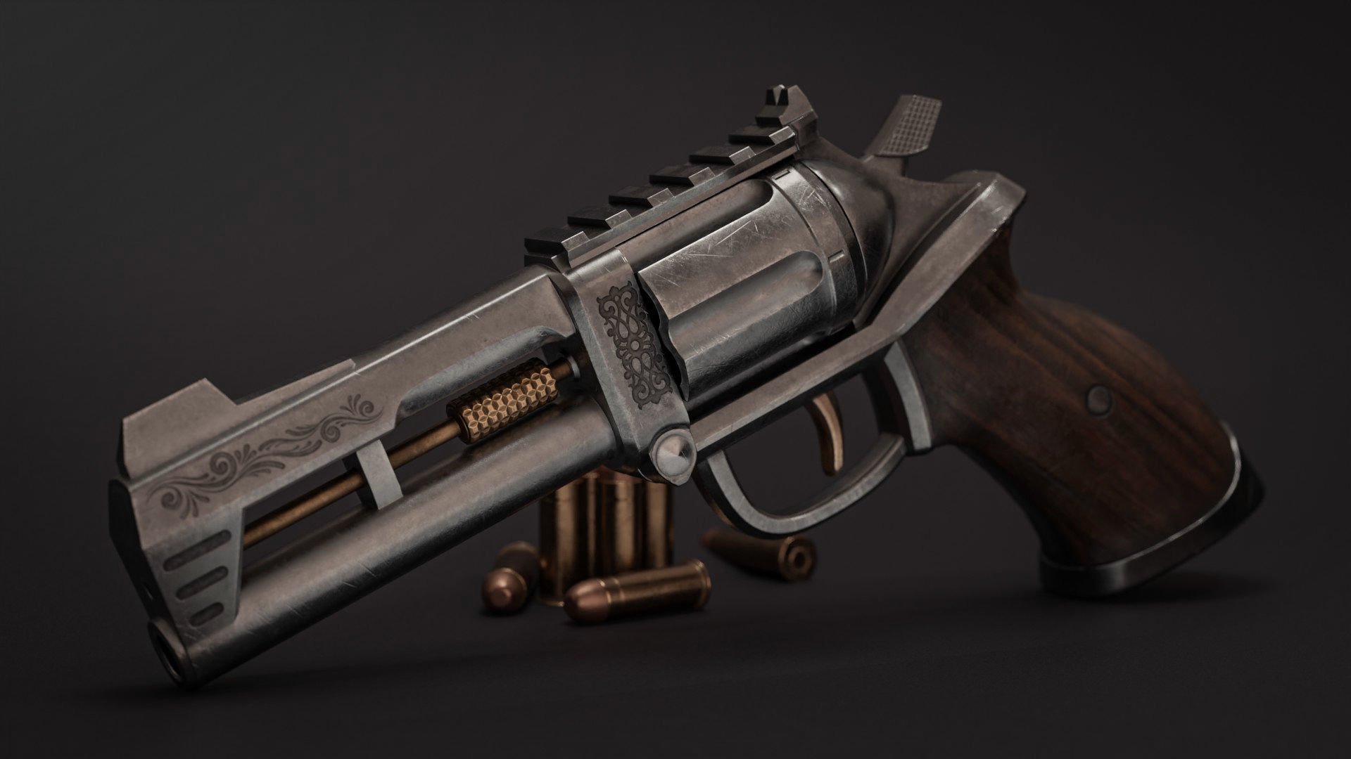Horn Game Ready Revolver Low-poly 3D model_14