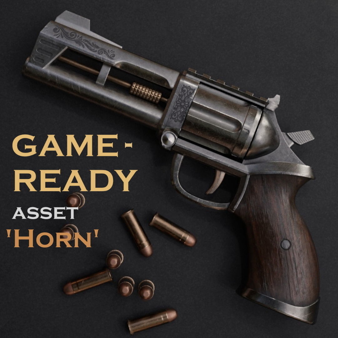 Horn Game Ready Revolver Low-poly 3D model_6