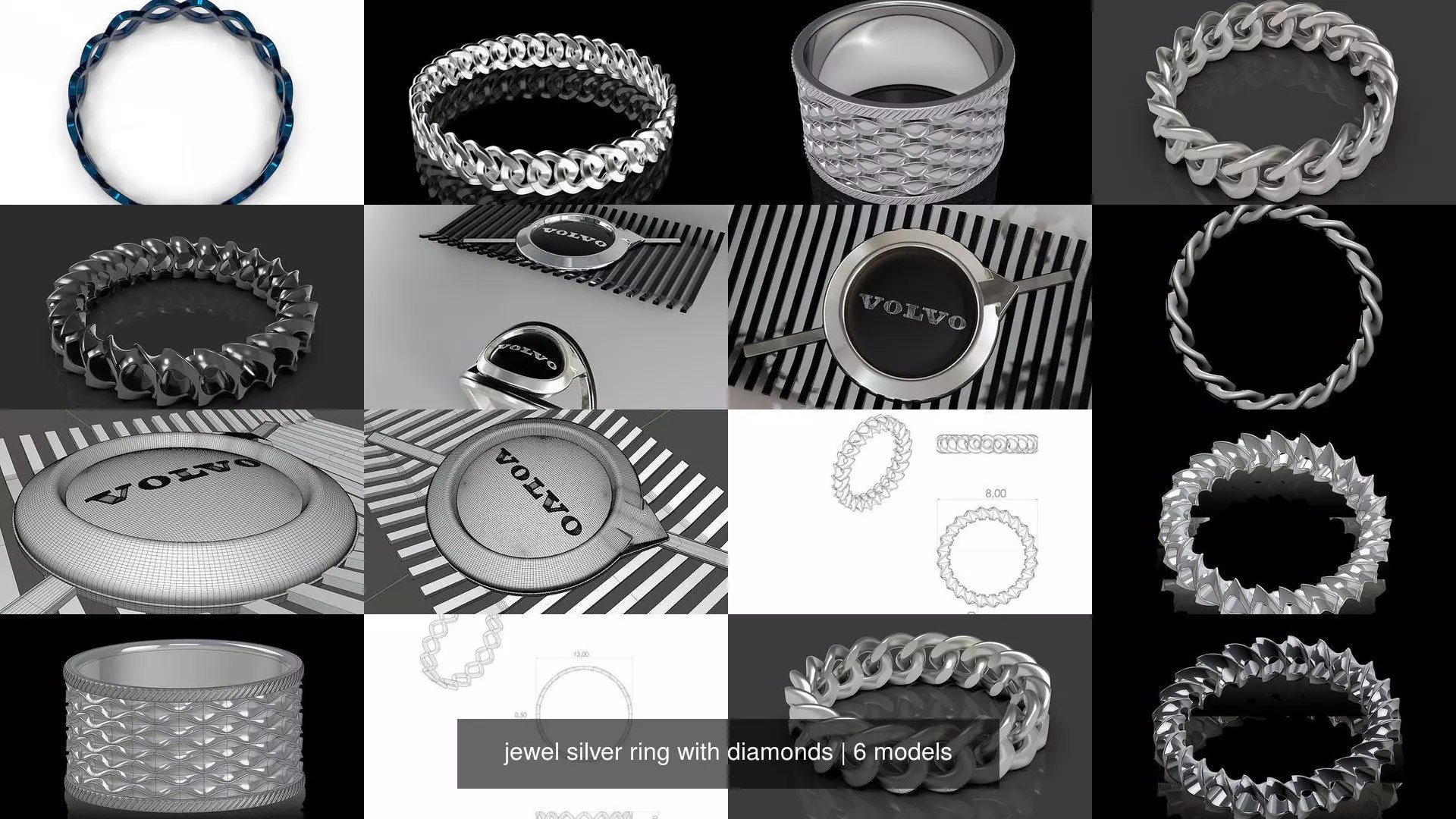 jewel silver ring with diamonds 3D Model Collection_0