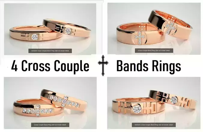 4 Cross Diamond Couple Bands 3dm stl renders Details 3D Model Collection