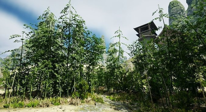Pack - Bamboo trees - 10 models and UE4 animated material  Low-poly 3D model