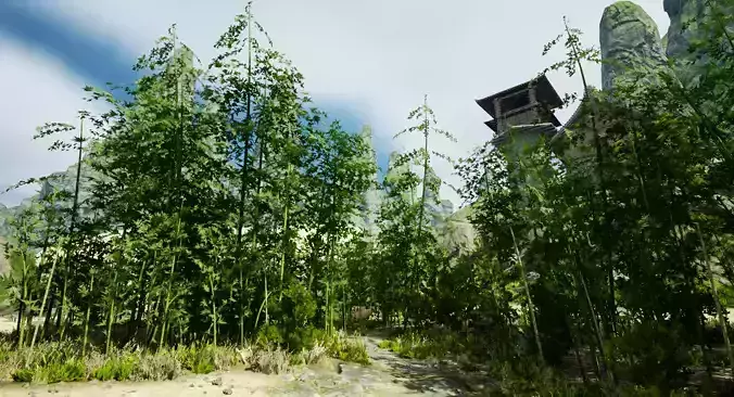 Pack - Bamboo trees - 10 models and UE4 animated material  Low-poly 3D model