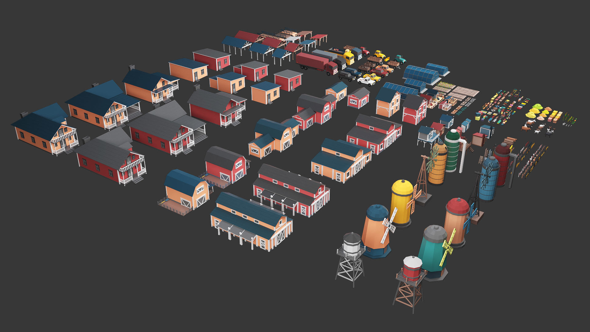 Low Poly Farm - 160 Models Mega Pack Low-poly 3D model_13