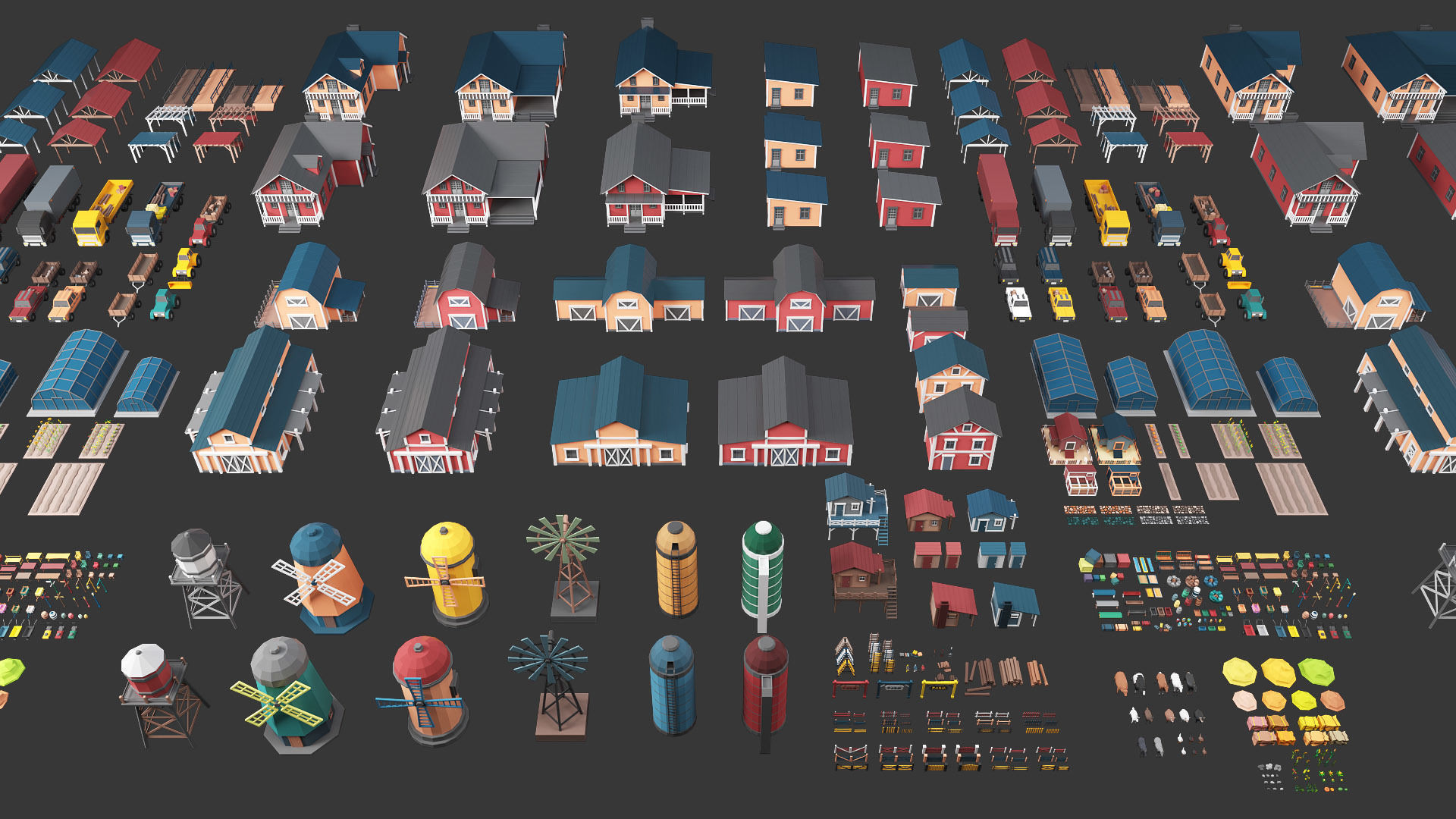 Low Poly Farm - 160 Models Mega Pack Low-poly 3D model_19