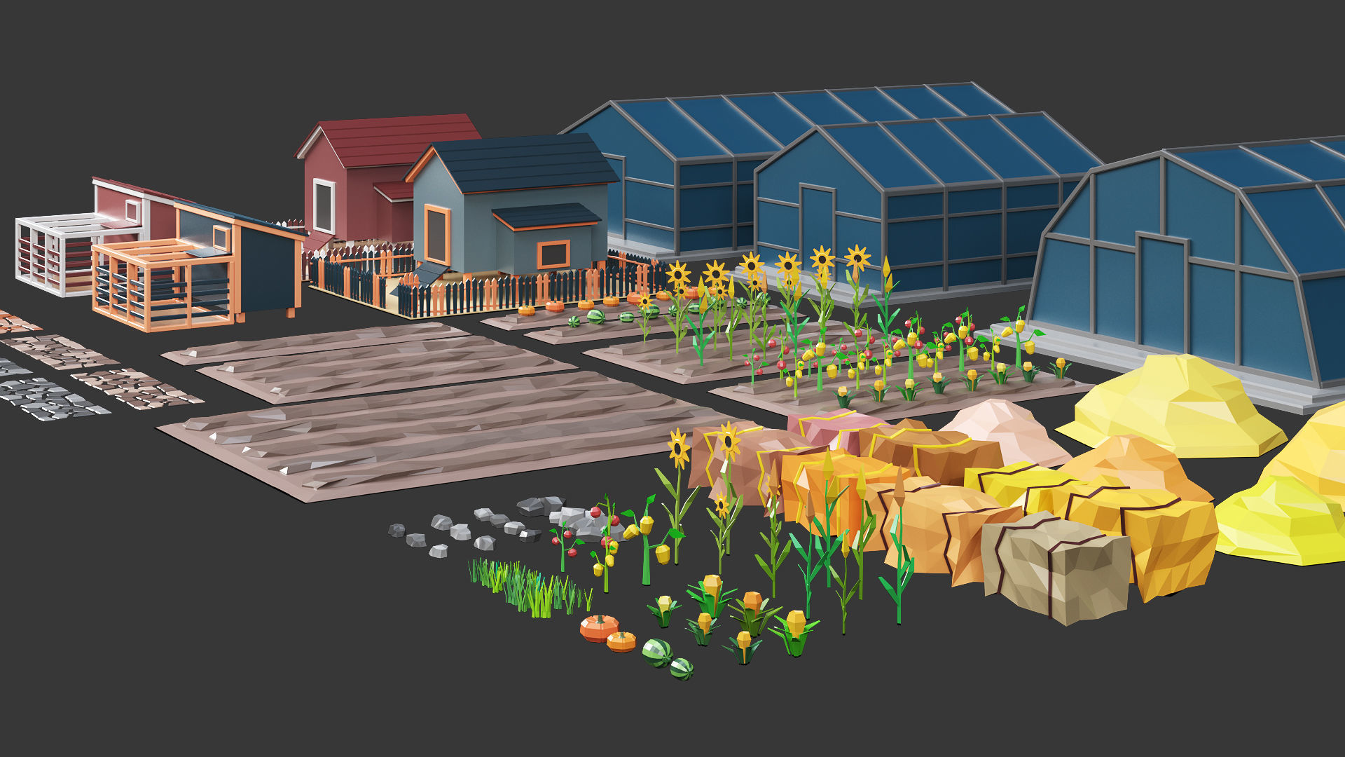 Low Poly Farm - 160 Models Mega Pack Low-poly 3D model_9