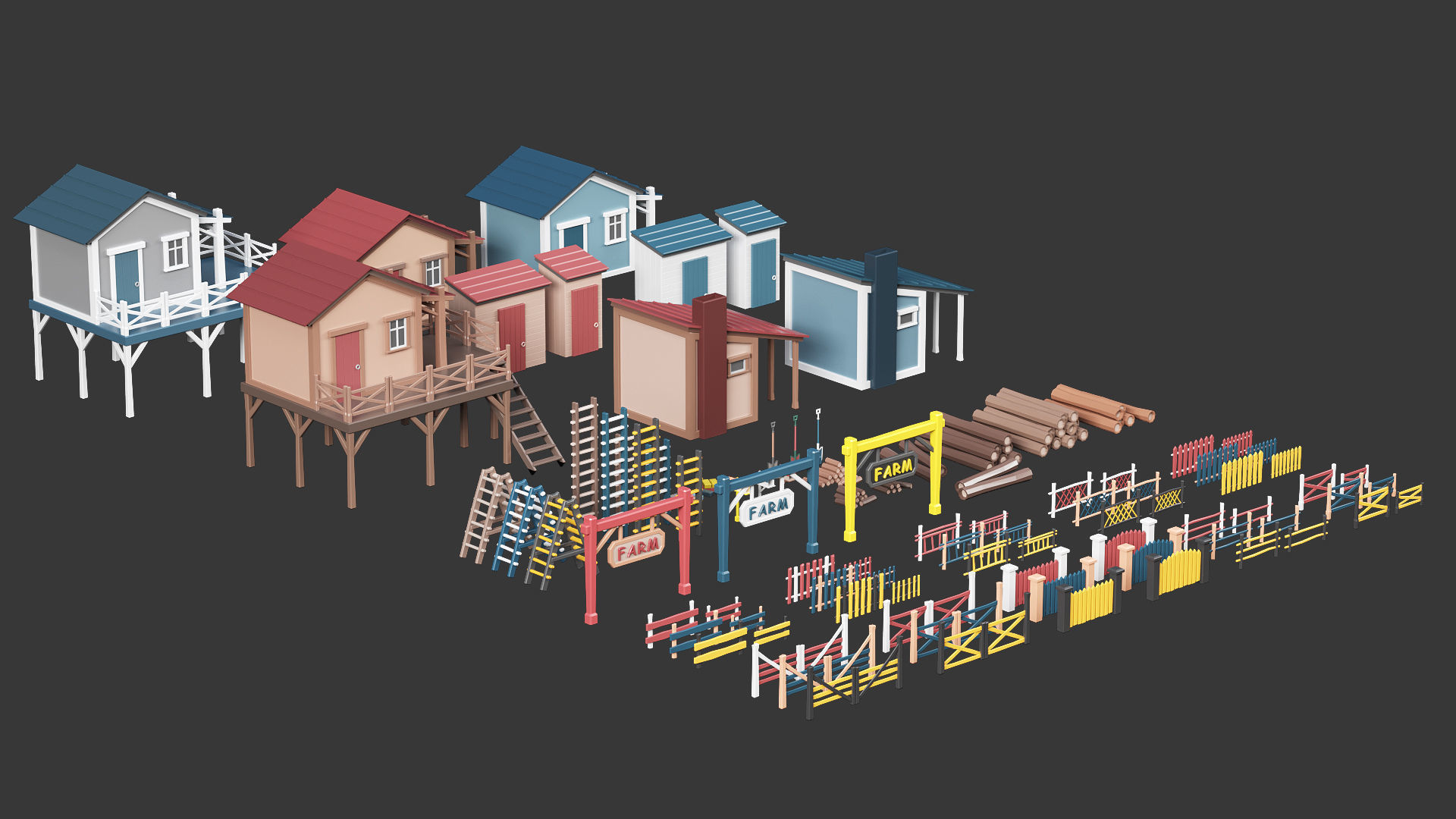 Low Poly Farm - 160 Models Mega Pack Low-poly 3D model_37