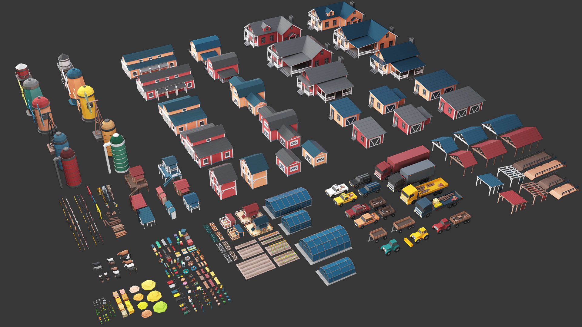 Low Poly Farm - 160 Models Mega Pack Low-poly 3D model_1