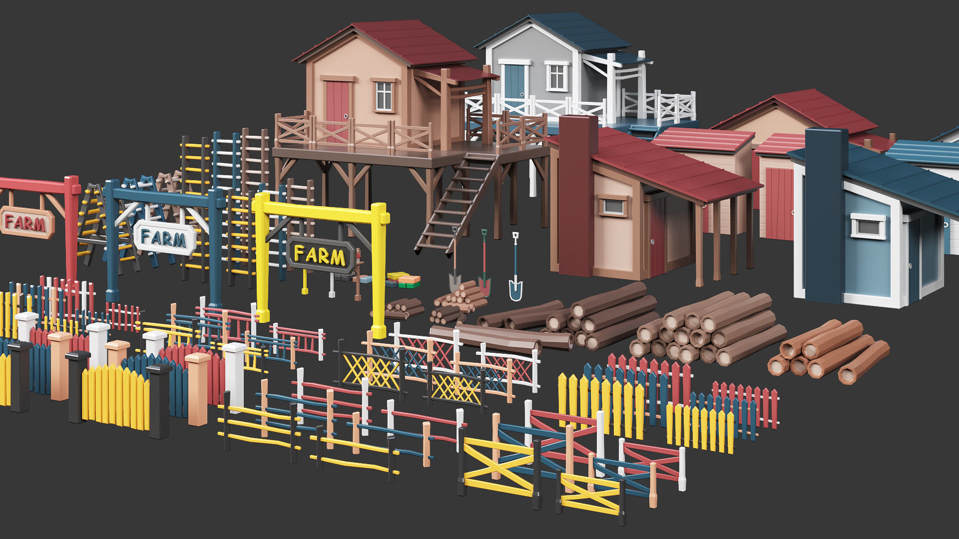 Low Poly Farm - 160 Models Mega Pack Low-poly 3D model_6
