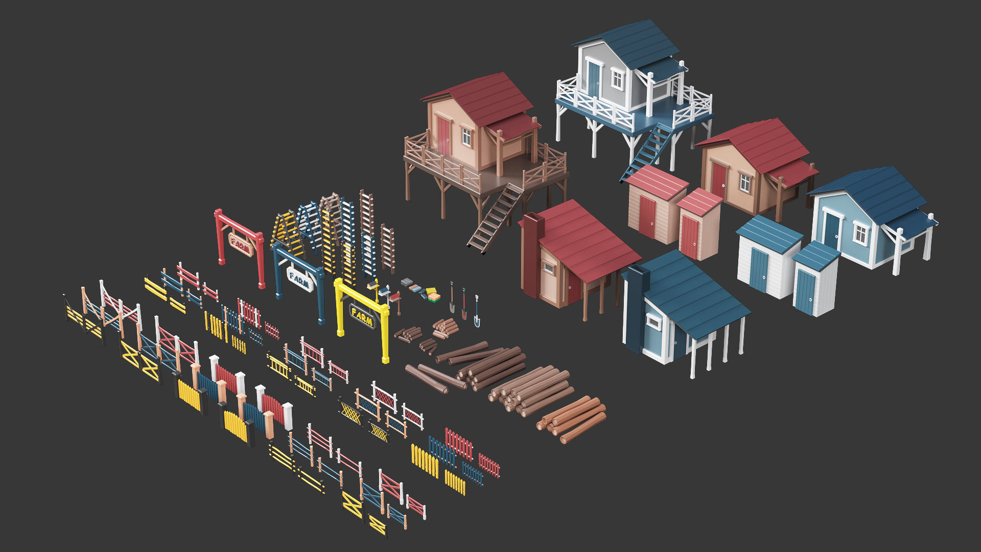 Low Poly Farm - 160 Models Mega Pack Low-poly 3D model_35