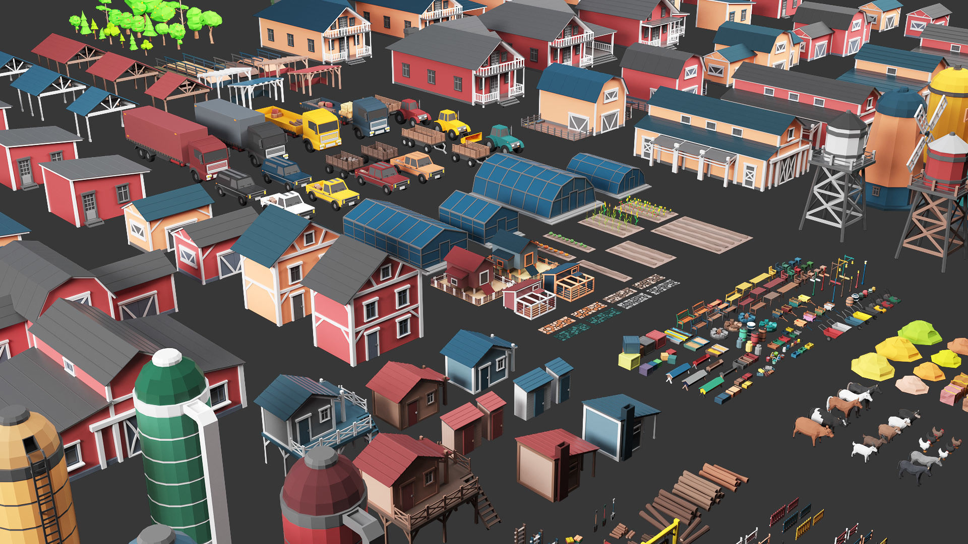 Low Poly Farm - 160 Models Mega Pack Low-poly 3D model_17