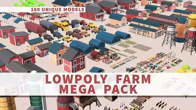 Low Poly Farm - 160 Models Mega Pack Low-poly 3D model
