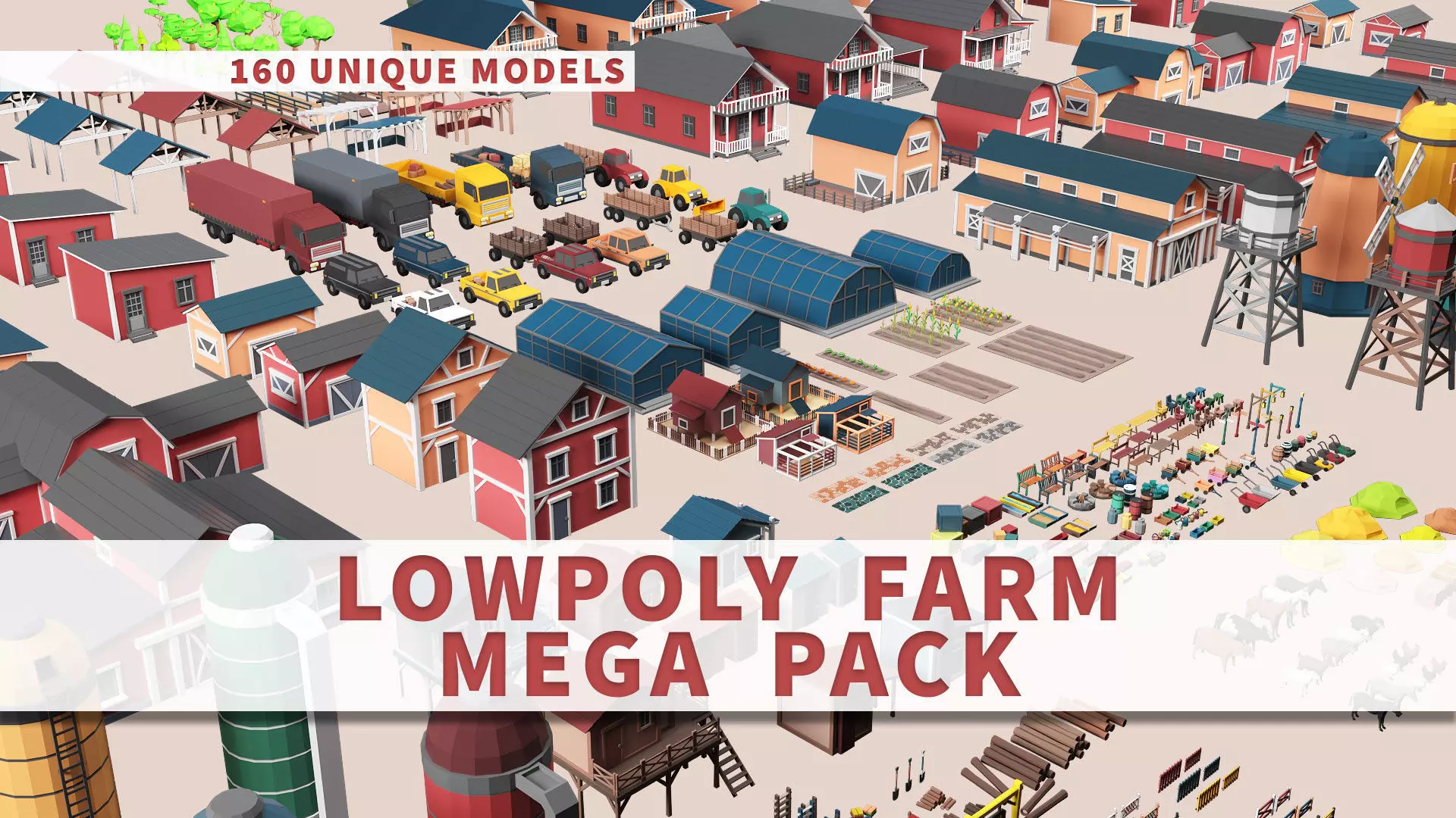 Low Poly Farm - 160 Models Mega Pack Low-poly 3D model_0