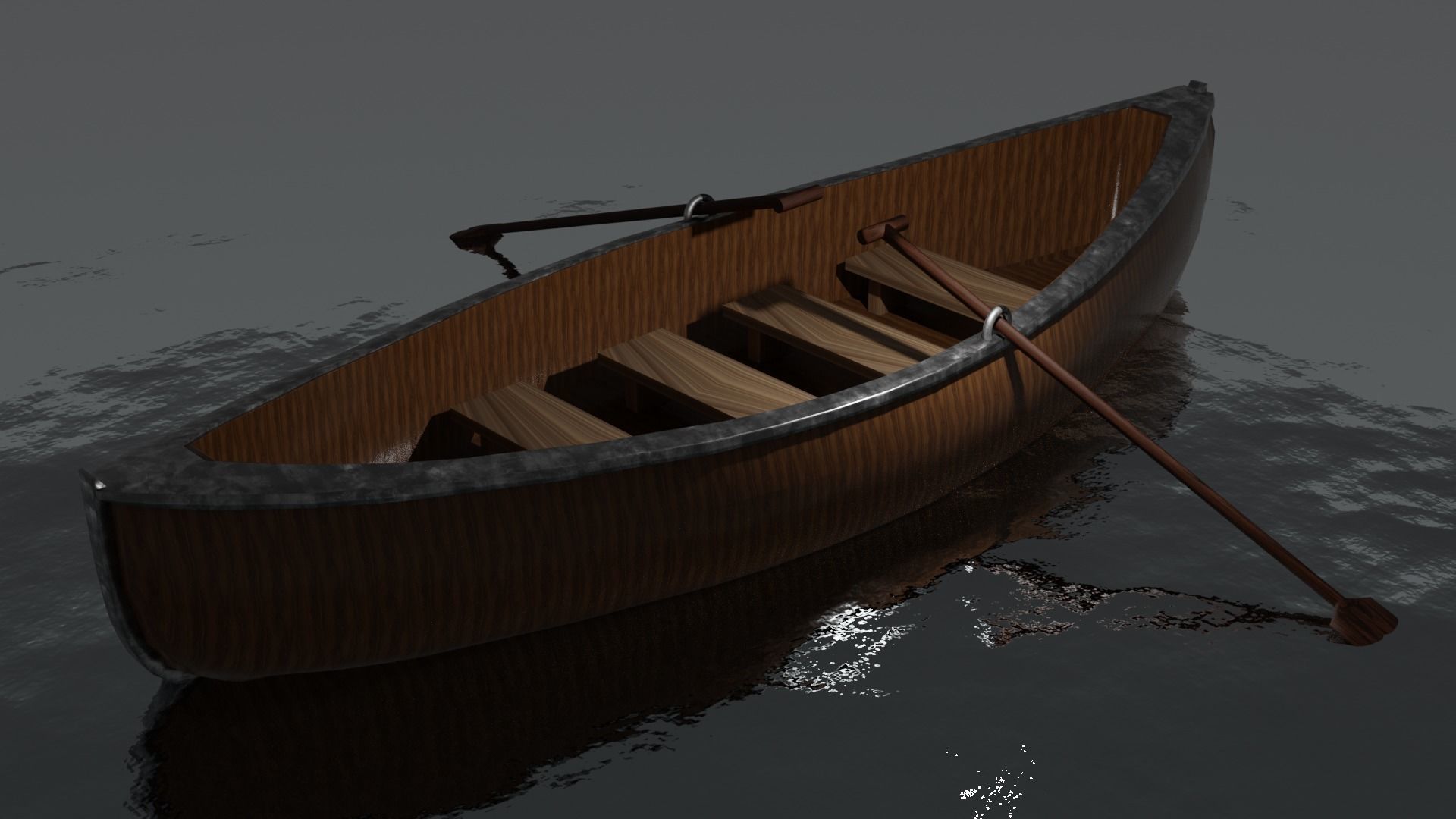 Barque 1 wooden canoe on water Free low-poly 3D model_6