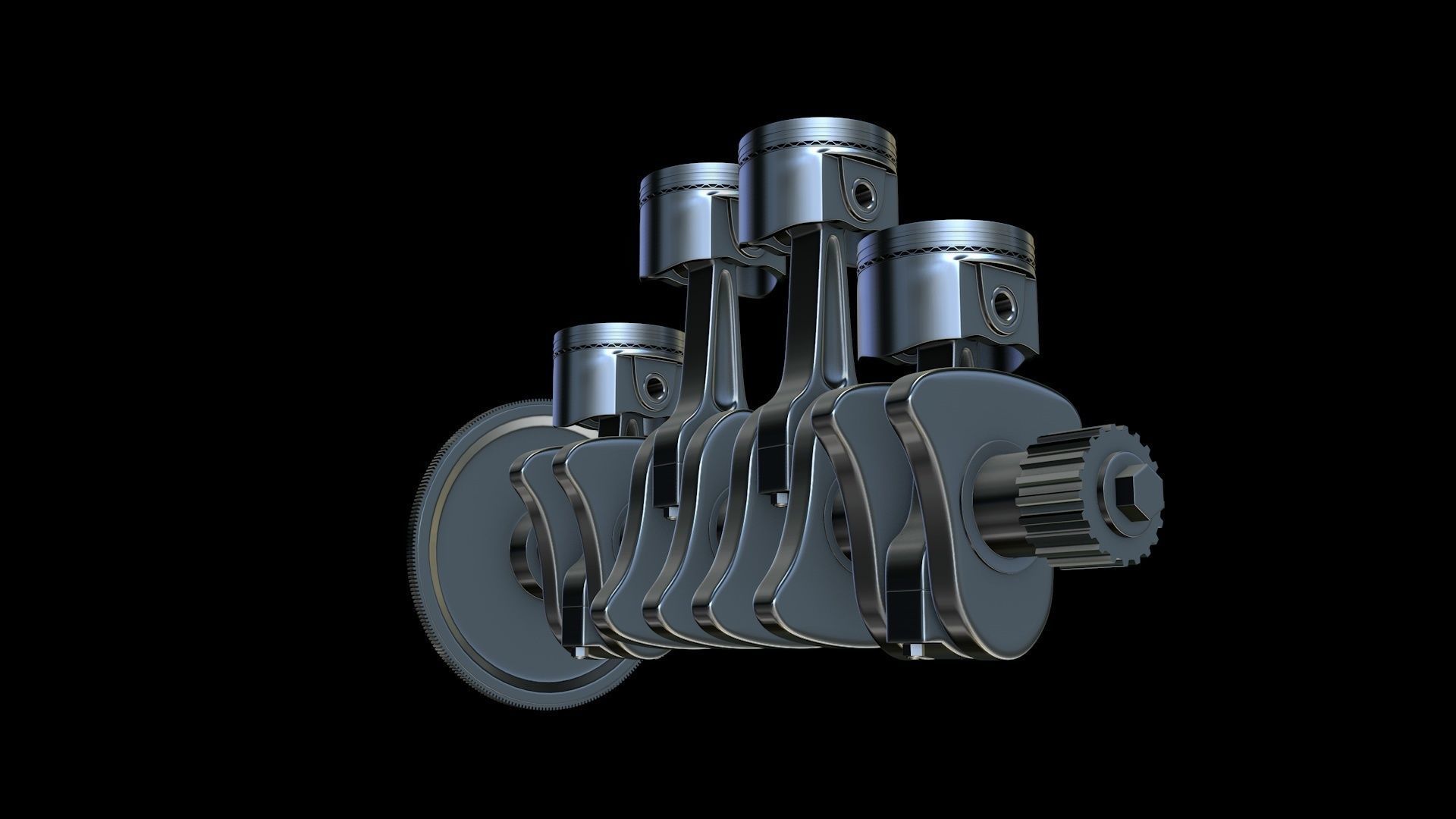 High poly piston engine  3D model_2