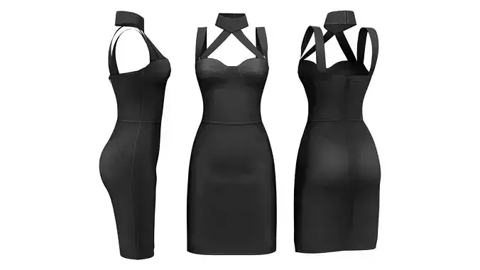 Collar Neck Little Black Dress With Straps