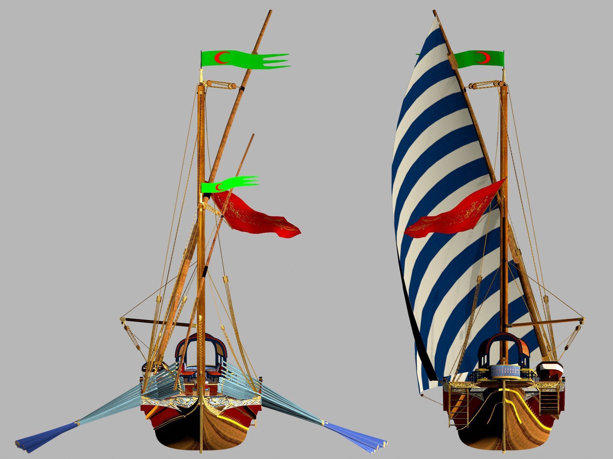 Caique of the Sultan    Arab Turkish WarShip   XVI century    3D model_15