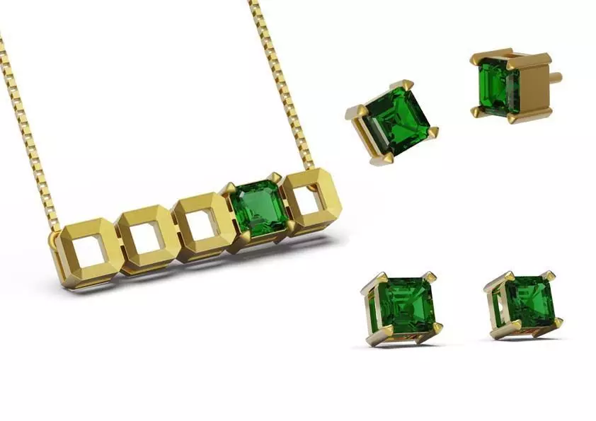 Geometric collection emerald stud earrings gold _0