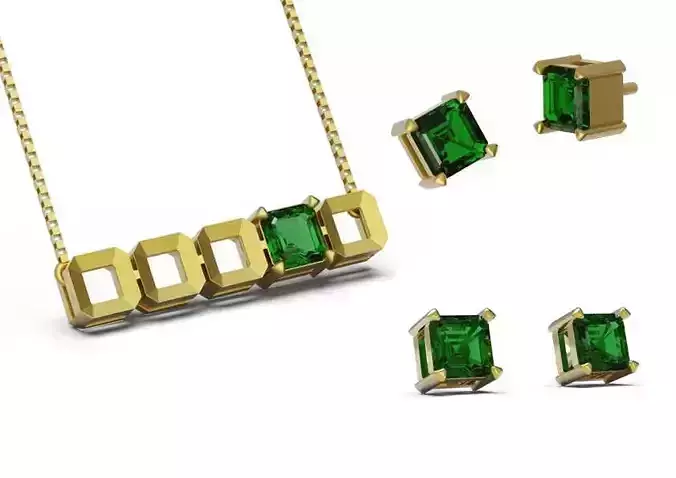 Geometric collection emerald stud earrings gold
