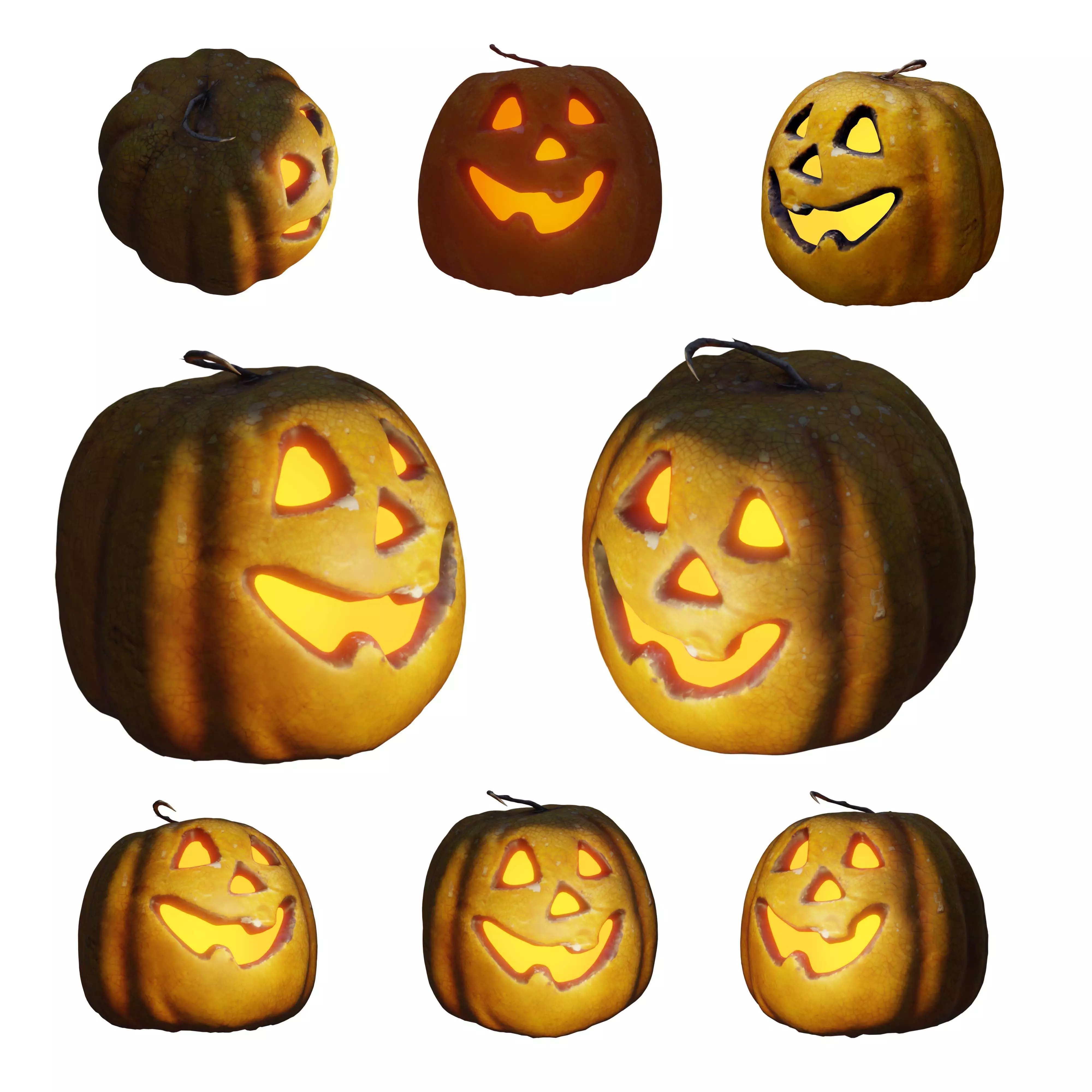 Halloween pumpkin complete SET with light and 55 ready renders Low-poly 3D model_0