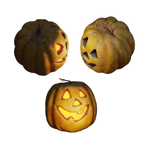 Halloween pumpkin complete SET with light and 55 ready renders Low-poly 3D model 3